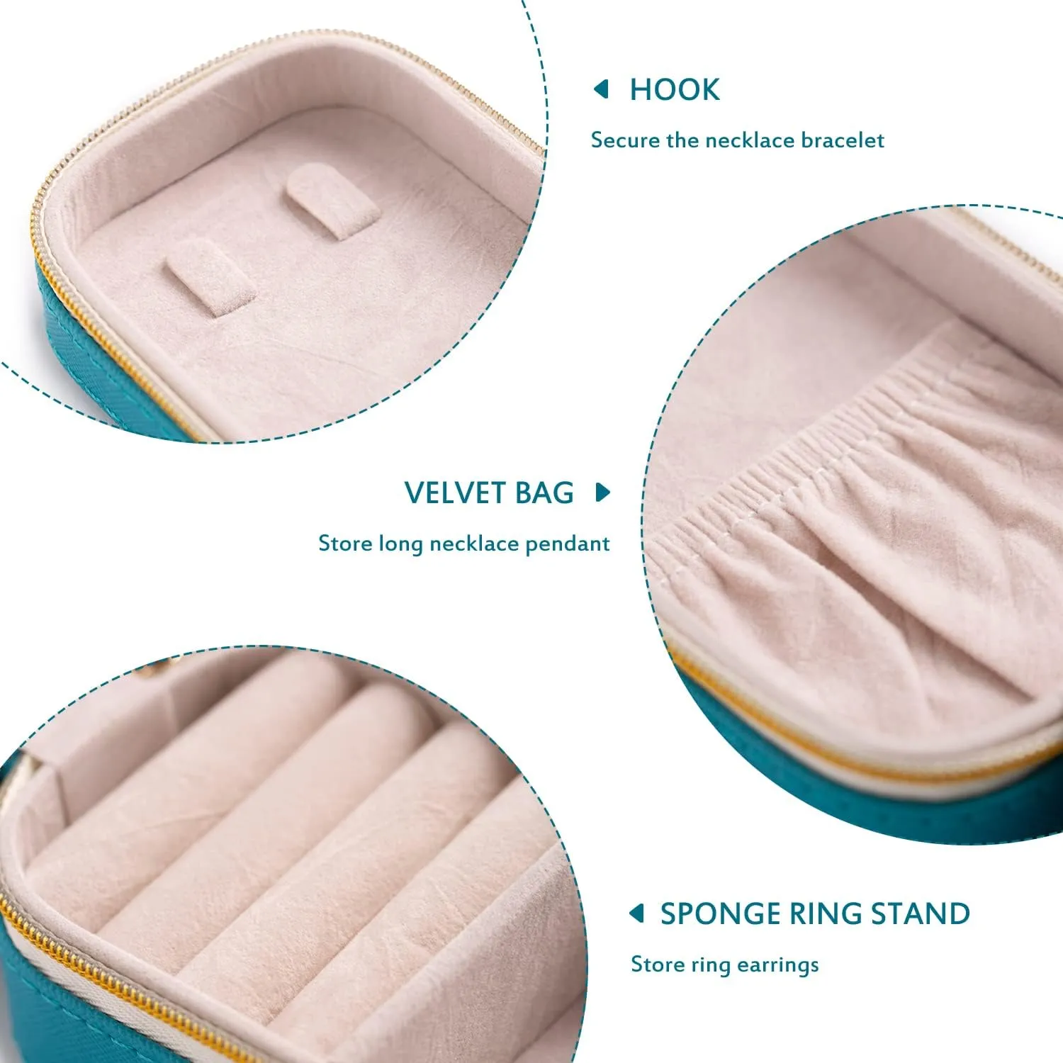 BONNY DODO Small Travel Jewelry Organizers Box for Women with PU Leather Portable Mini Jewelry Case with Compartments for Necklace Rings Earrings,Luxury Giftable Boxes (Blue green, S)