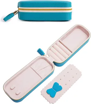 BONNY DODO Small Travel Jewelry Organizers Box for Women with PU Leather Portable Mini Jewelry Case with Compartments for Necklace Rings Earrings,Luxury Giftable Boxes (Blue green, S)