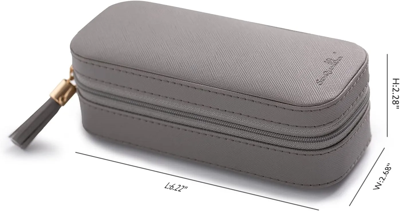 BONNY DODO Small Travel Jewelry Organizers Box for Women with PU Leather Portable Mini Jewelry Case with Compartments for Necklace Rings Earrings,Luxury Giftable Boxes (Gray, S)