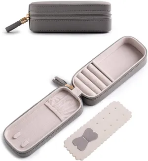 BONNY DODO Small Travel Jewelry Organizers Box for Women with PU Leather Portable Mini Jewelry Case with Compartments for Necklace Rings Earrings,Luxury Giftable Boxes (Gray, S)