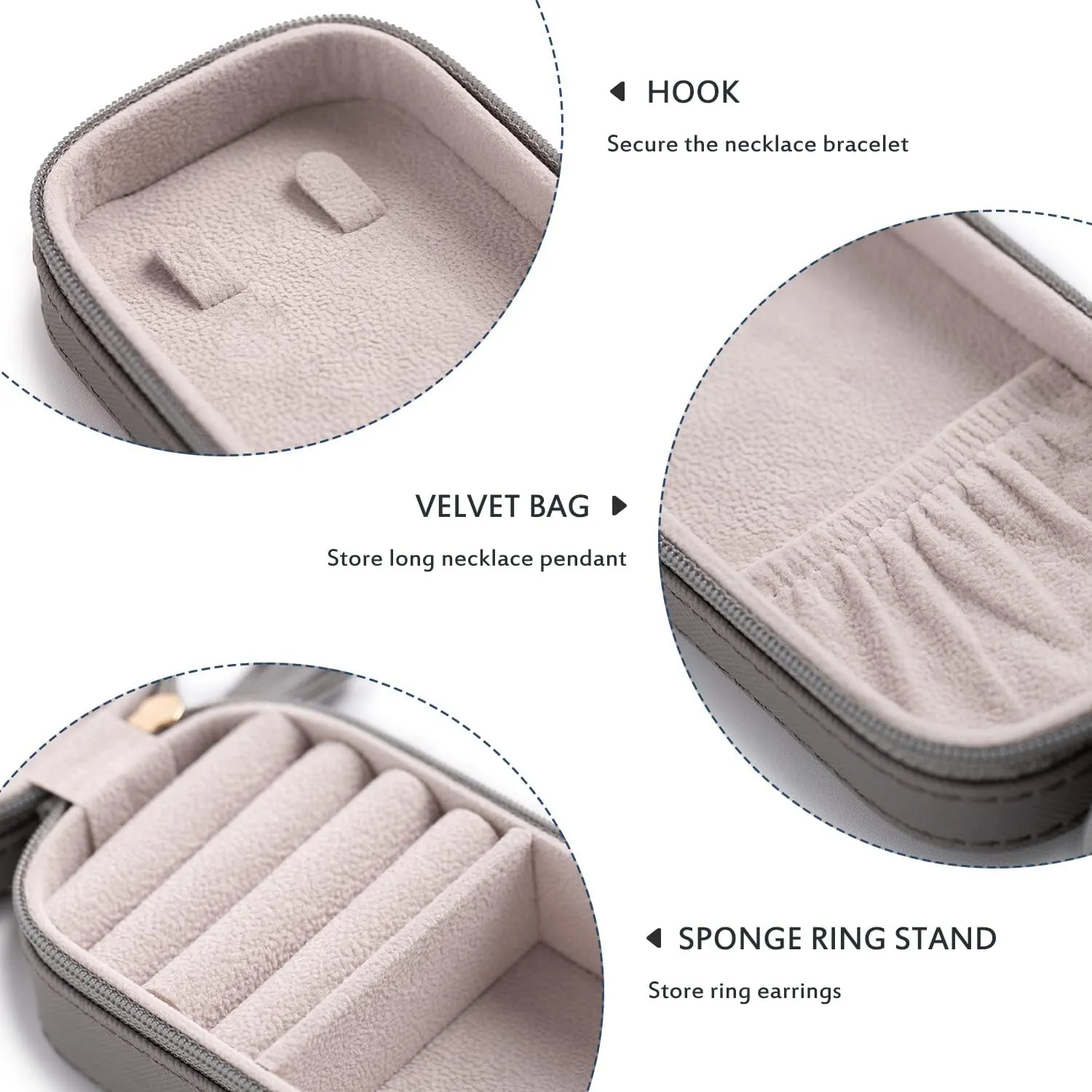 BONNY DODO Small Travel Jewelry Organizers Box for Women with PU Leather Portable Mini Jewelry Case with Compartments for Necklace Rings Earrings,Luxury Giftable Boxes (Gray, S)