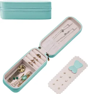 BONNY DODO Small Travel Jewelry Organizers Box for Women with PU Leather Portable Mini Jewelry Case with Compartments for Necklace Rings Earrings,Luxury Giftable Boxes (Lake Blue, S)