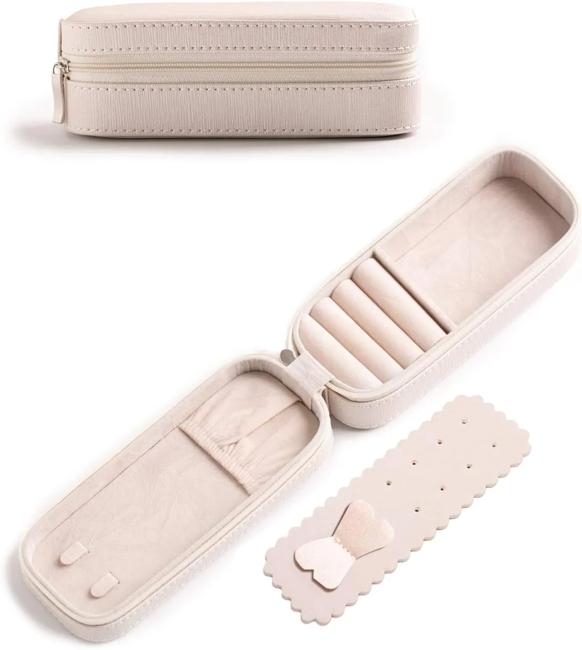 BONNY DODO Small Travel Jewelry Organizers Box for women with PU Leather Portable Mini Jewelry Case with compartments for Necklace Rings Earrings,Luxury Giftable boxes. (Pearl White, S)