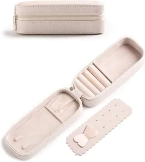 BONNY DODO Small Travel Jewelry Organizers Box for women with PU Leather Portable Mini Jewelry Case with compartments for Necklace Rings Earrings,Luxury Giftable boxes. (Pearl White, S)