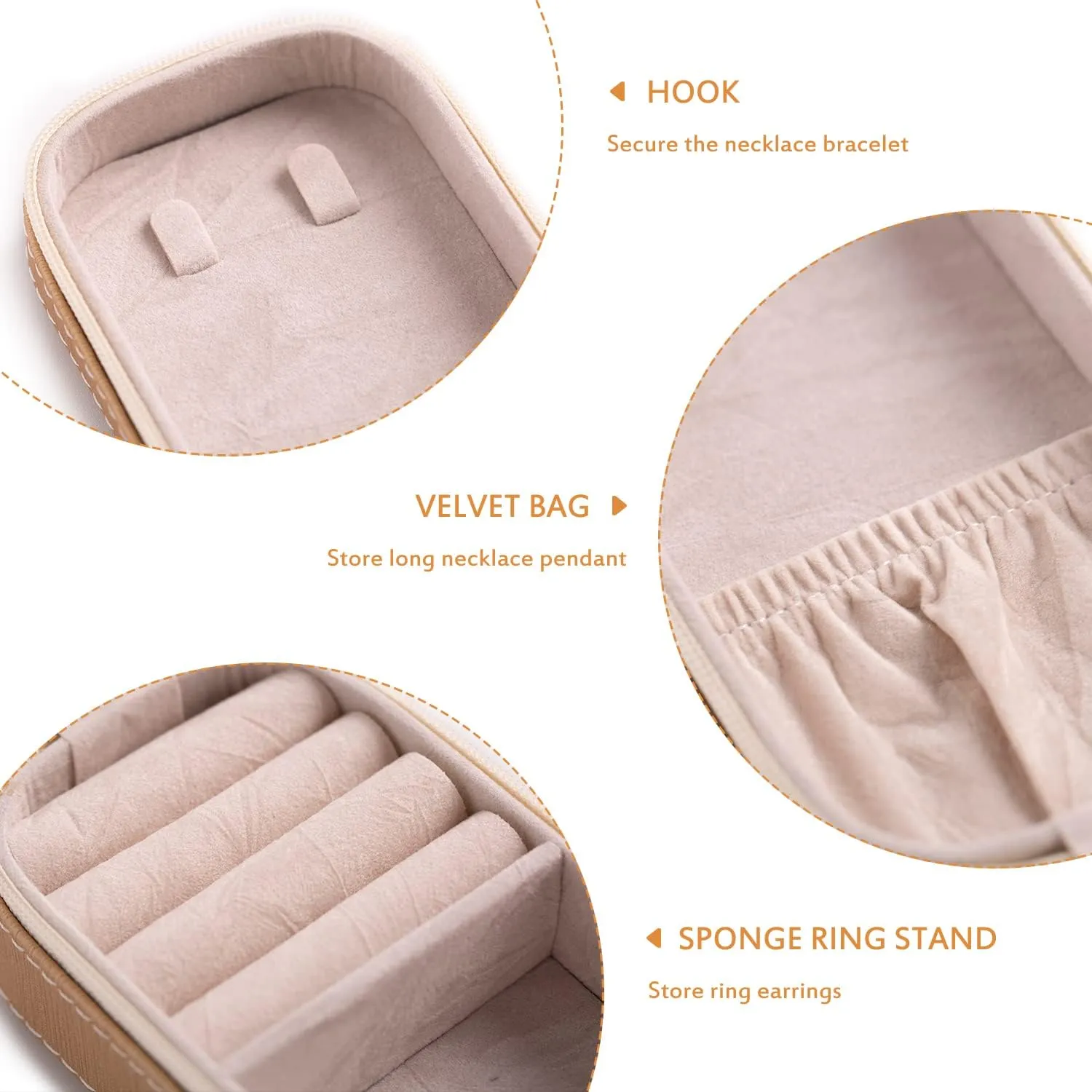 BONNY DODO Small Travel Jewelry Organizers Box for women with PU Leather Portable Mini Jewelry Case with compartments for Necklace Rings Earrings,Luxury Giftable boxes(Champagne, S)