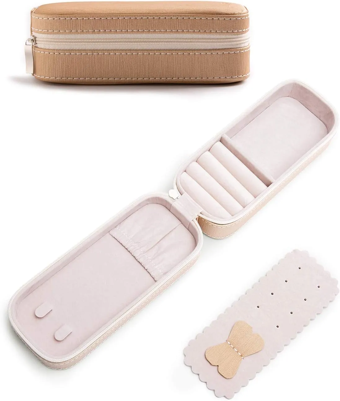 BONNY DODO Small Travel Jewelry Organizers Box for women with PU Leather Portable Mini Jewelry Case with compartments for Necklace Rings Earrings,Luxury Giftable boxes(Champagne, S)