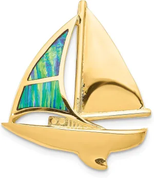 Bonyak Jewelry Imitation Opal Sailboat Slide in 14K Yellow Gold Ornate