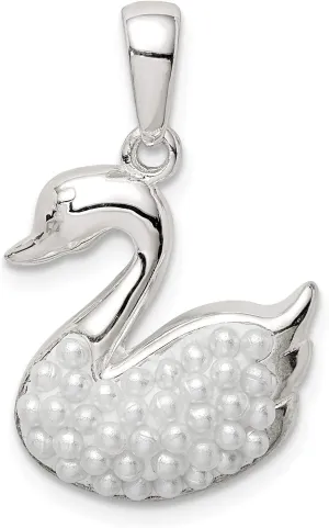 Bonyak Jewelry Sterling Silver Rhodium-Plated Imitation Pearl Swan Pendant Ornate