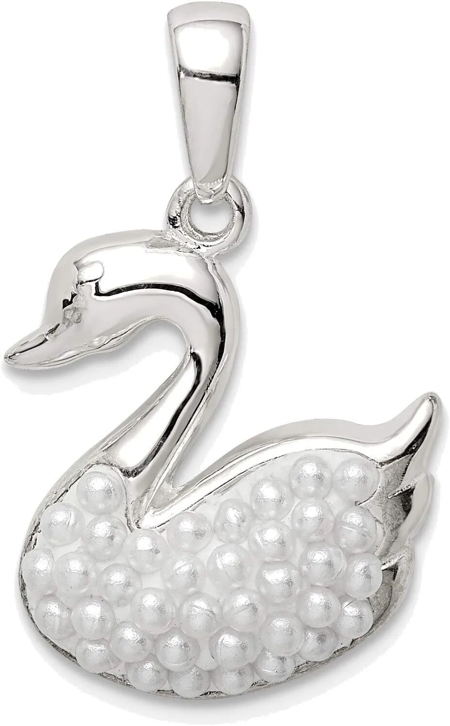 Bonyak Jewelry Sterling Silver Rhodium-Plated Imitation Pearl Swan Pendant Ornate