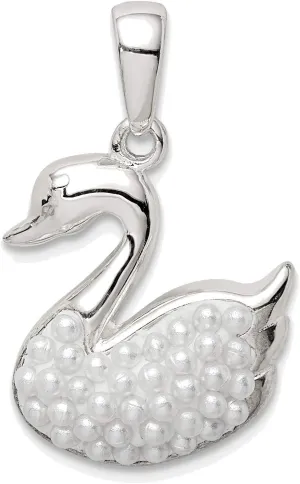 Bonyak Jewelry Sterling Silver Rhodium-Plated Imitation Pearl Swan Pendant Ornate