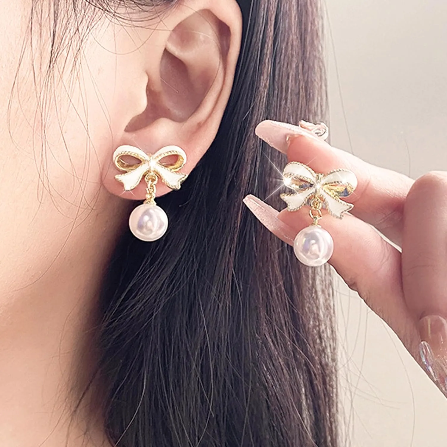 Bow Earrings for Women Pearl Bow Earrings Dainty Bow Earrings Rhinestone Bow Stud Earrings Prom Wedding Party Holiday Jewelry Gifts for Women