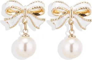 Bow Earrings for Women Pearl Bow Earrings Dainty Bow Earrings Rhinestone Bow Stud Earrings Prom Wedding Party Holiday Jewelry Gifts for Women