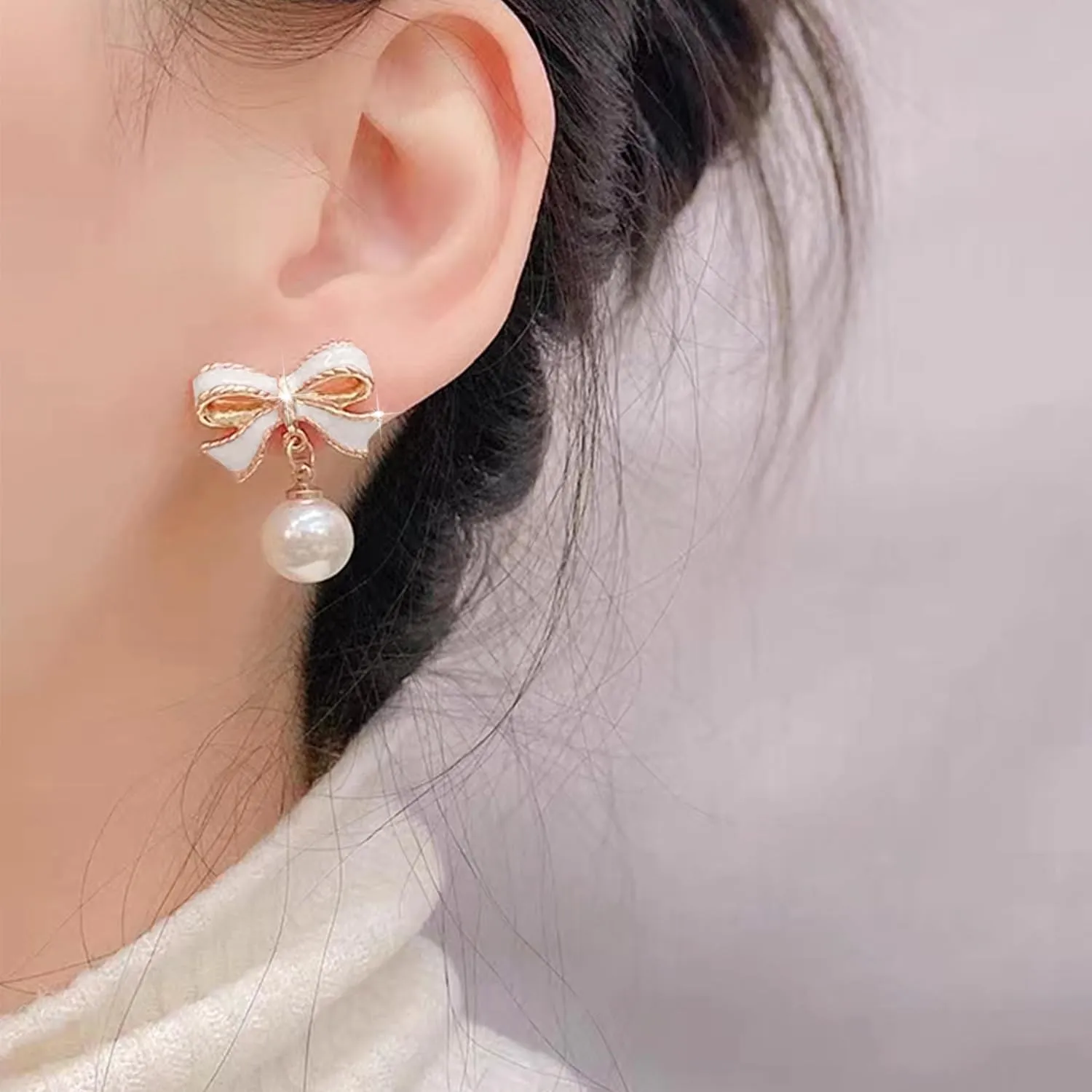 Bow Earrings for Women Pearl Bow Earrings Dainty Bow Earrings Rhinestone Bow Stud Earrings Prom Wedding Party Holiday Jewelry Gifts for Women