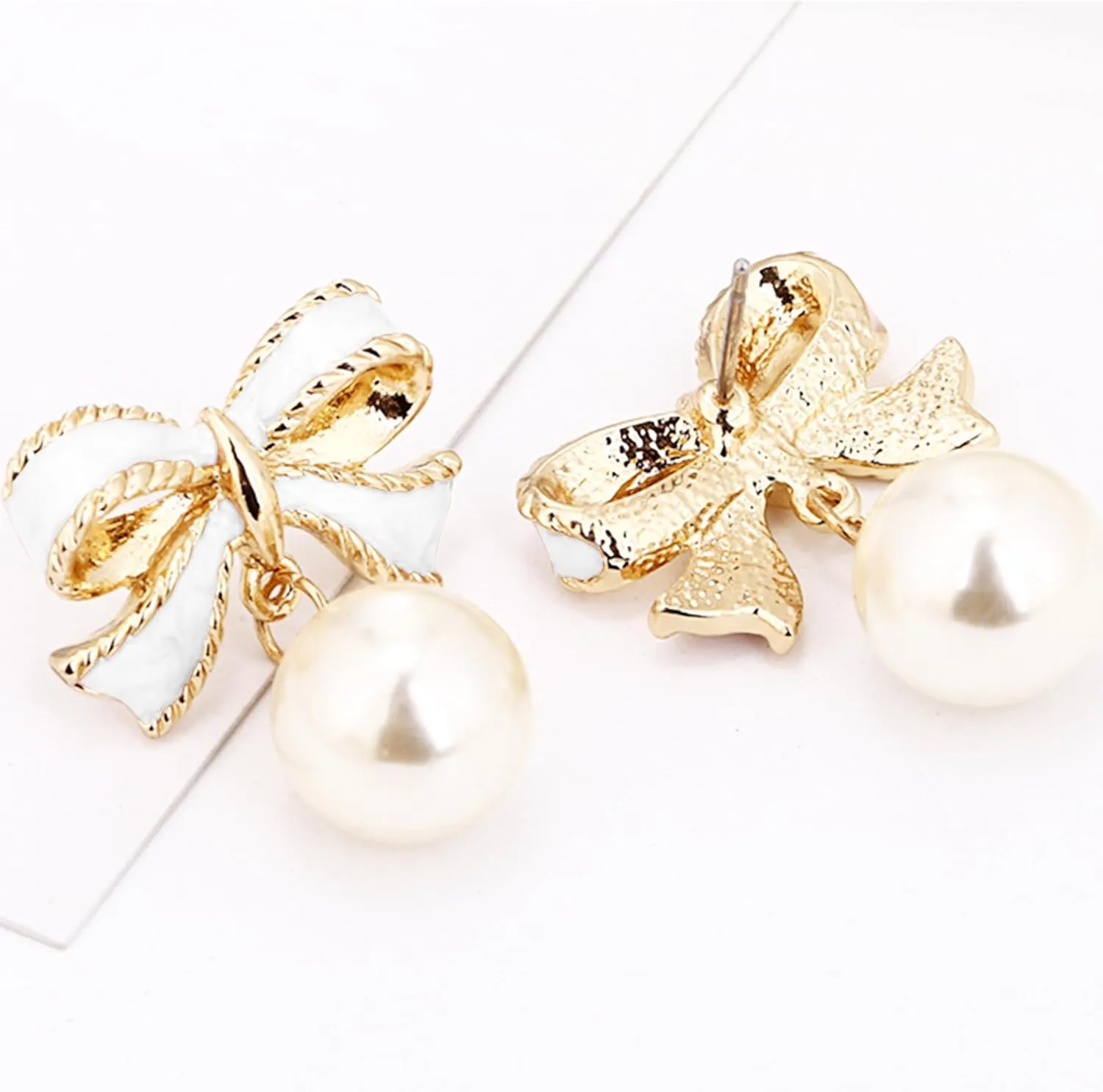 Bow Earrings for Women Pearl Bow Earrings Dainty Bow Earrings Rhinestone Bow Stud Earrings Prom Wedding Party Holiday Jewelry Gifts for Women