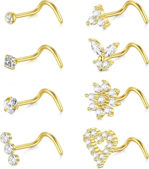 Briana Williams Nose Studs Nose Rings for Women 18G 20G Corkscrew Nose Ring Stainless Steel Nose Screw Studs Nose Rings Studs Surgical Steel Nostril Nose Piercing Jewelry