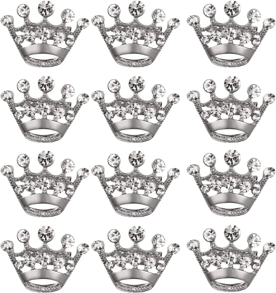 Broches 12PCS crowns for women crown decorations headband favor-Shiny Elegant Fashionable Corsage Brooch Crown Brooch Pin for Party Women Wedding Girls Silver Crown Pin