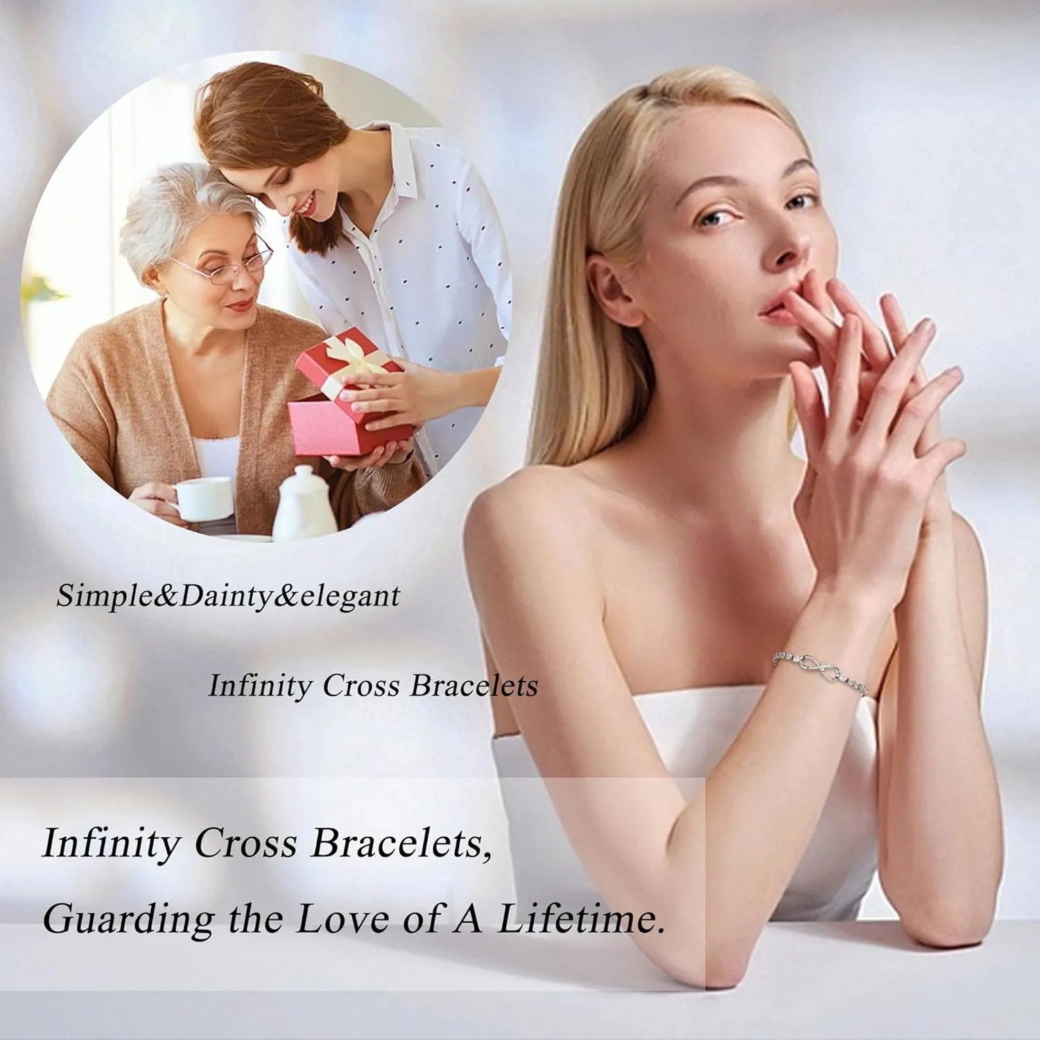 Btysun Infinity Bracelets for Women Anniversary Christmas Gifts for Girlfriend Mom Daughter Adjustable Heart Rose Heartbeat Love Cross Mom Tennis Bracelet Jewelry for Teen Girls