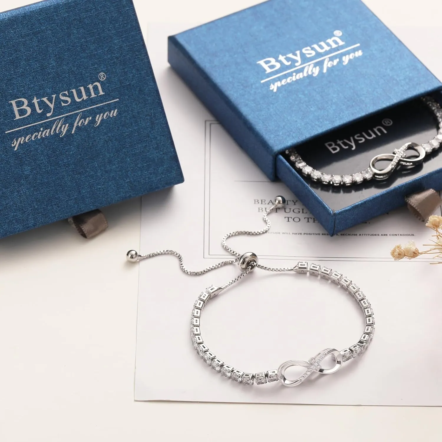 Btysun Infinity Bracelets for Women Anniversary Christmas Gifts for Girlfriend Mom Daughter Adjustable Heart Rose Heartbeat Love Cross Mom Tennis Bracelet Jewelry for Teen Girls