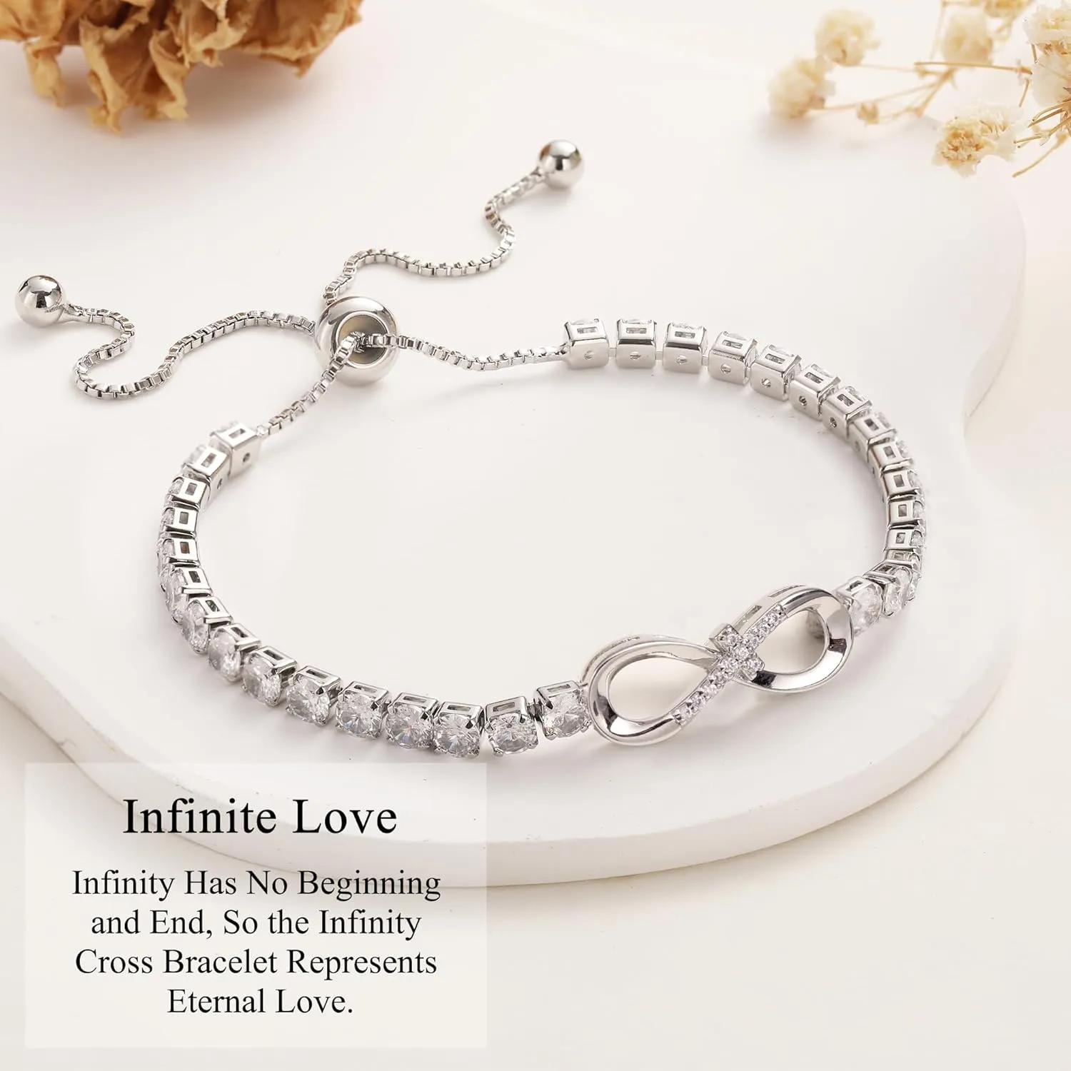 Btysun Infinity Bracelets for Women Anniversary Christmas Gifts for Girlfriend Mom Daughter Adjustable Heart Rose Heartbeat Love Cross Mom Tennis Bracelet Jewelry for Teen Girls