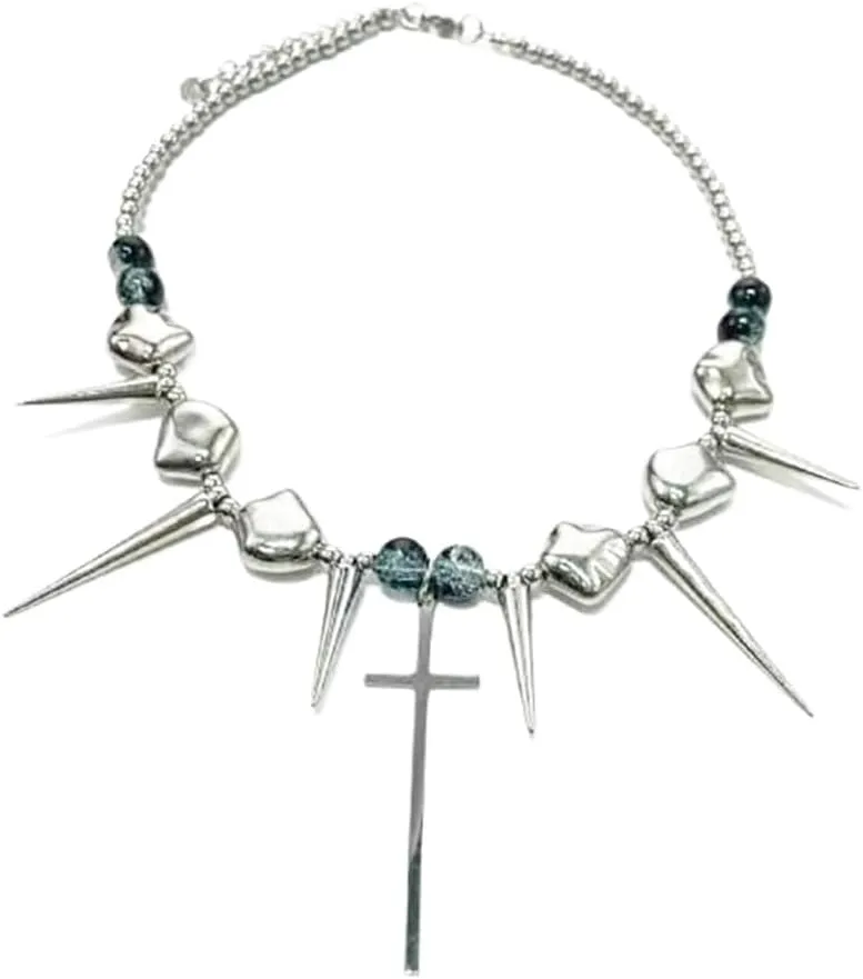 Bullet Choker Necklace for Men Women Titanium Steel Trendy Edgy Anime Y2k Goth Punk Hip Hop Cuban Chain Beaded Rivet Spike Tassel Charm Choker Necklace