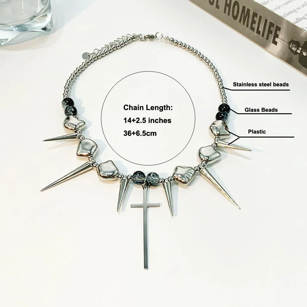 Bullet Choker Necklace for Men Women Titanium Steel Trendy Edgy Anime Y2k Goth Punk Hip Hop Cuban Chain Beaded Rivet Spike Tassel Charm Choker Necklace