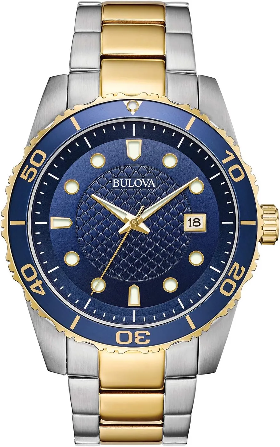 Bulova Classic Two-Tone Stainless Steel 3-Hand Date Calendar Quartz, Blue Dial Style: 98A200