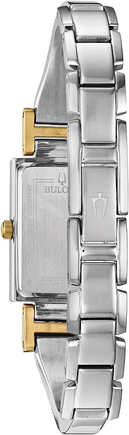Bulova Ladies' Classic Diamond Dial Quartz Stainless Steel Watch, Rectangle, Mother-of-Pearl
