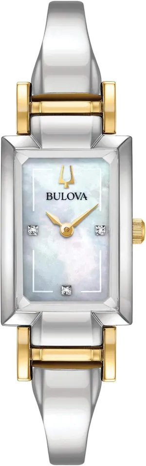 Bulova Ladies' Classic Diamond Dial Quartz Stainless Steel Watch, Rectangle, Mother-of-Pearl