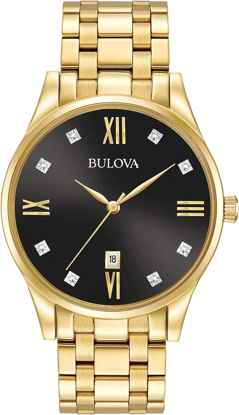 Bulova Men's Classic Stainless Steel Watch with Diamonds and Day Date
