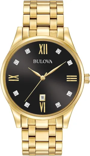 Bulova Men's Classic Stainless Steel Watch with Diamonds and Day Date