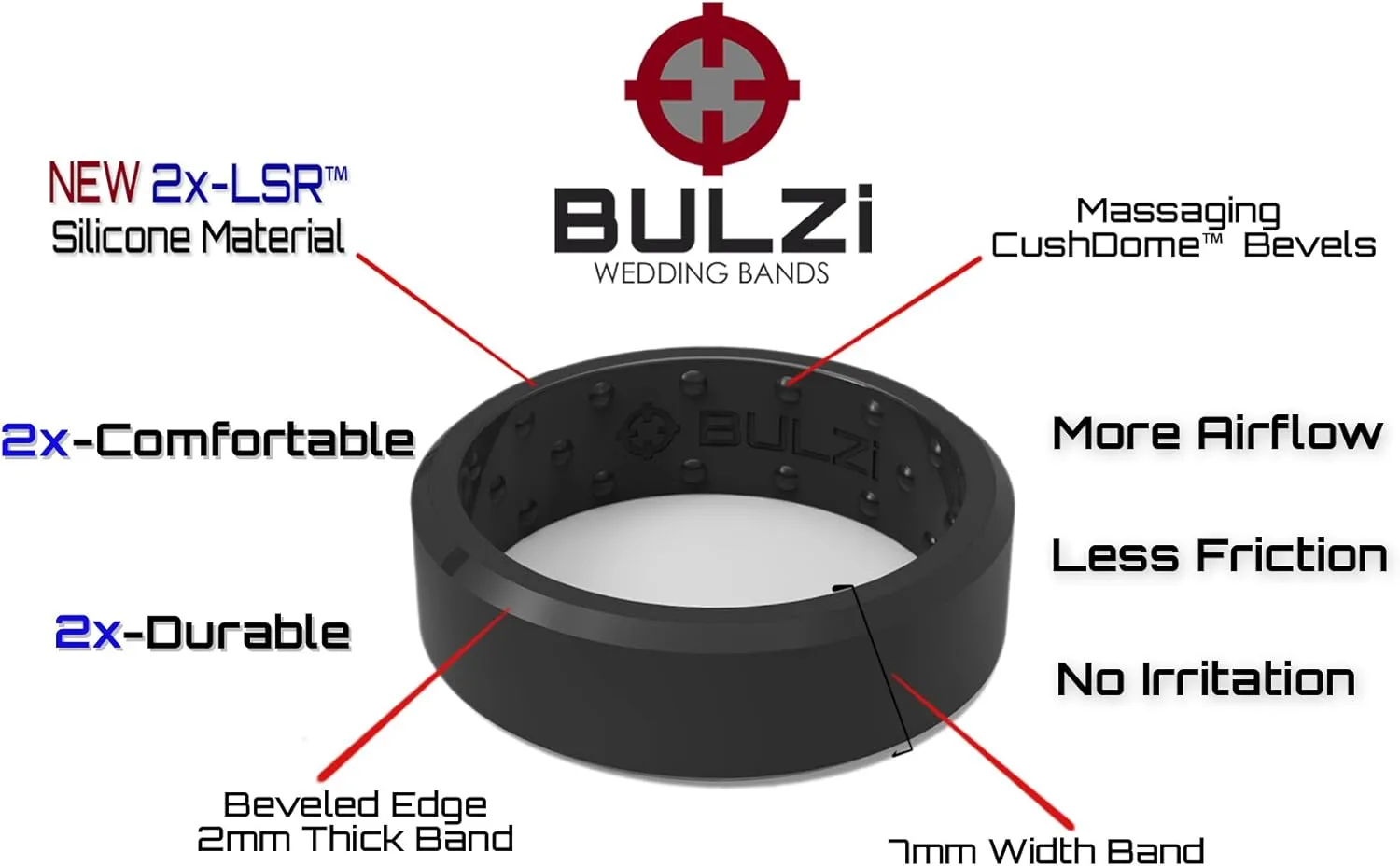 BULZi Wedding Bands, Massaging Comfort Fit Premium Silicone Ring with Airflow, Beveled Edge Design, Mens and Womens Rings, Breathable Flexible Work Safety