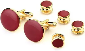 Burgundy Round Tuxedo Cufflinks and Studs