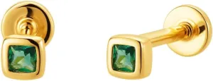 CAITLYNMINIMALIST 18K Gold Plated Sterling Silver CZ Birthstone Square Bezel Gemstone Dainty Flatback Stud Earrings for Women