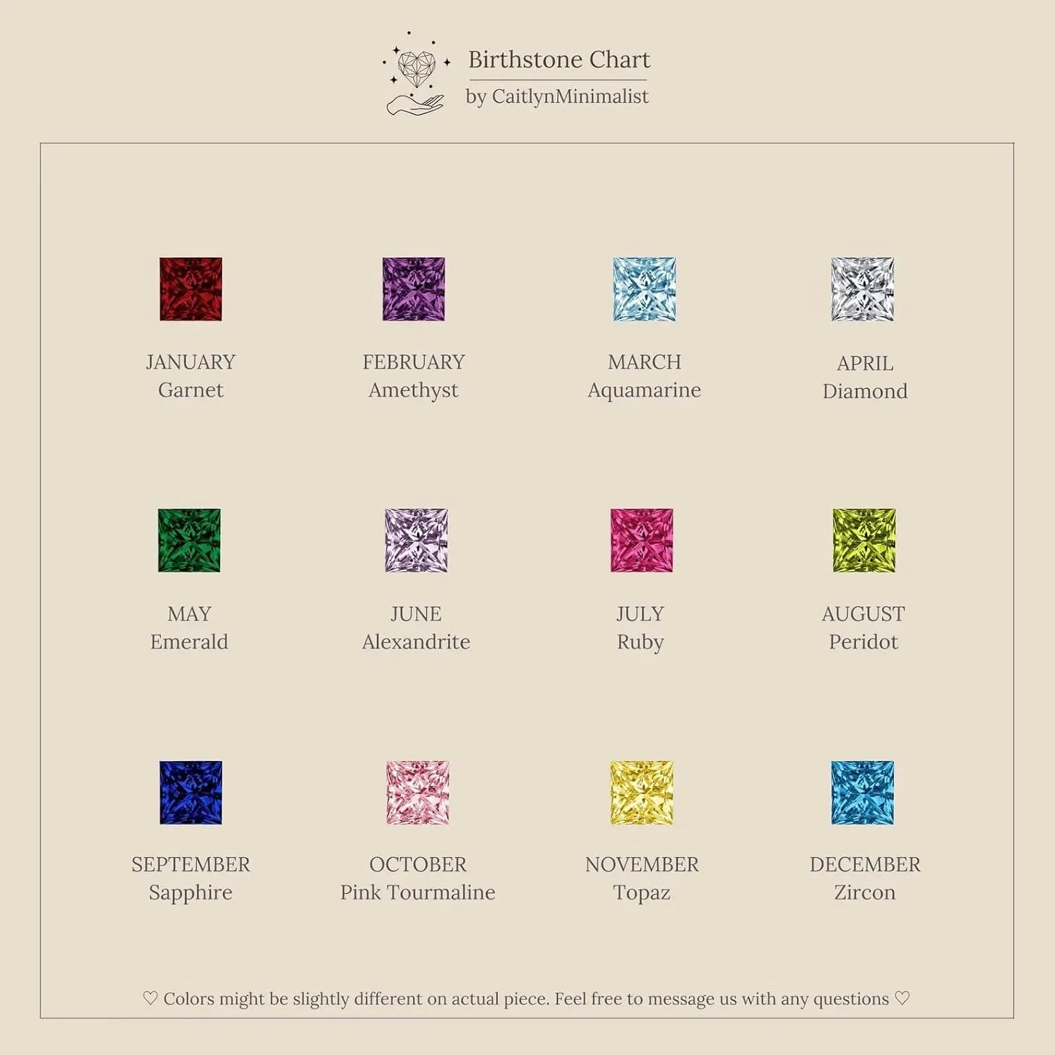 CAITLYNMINIMALIST 18K Gold Plated Sterling Silver CZ Birthstone Square Bezel Gemstone Dainty Flatback Stud Earrings for Women