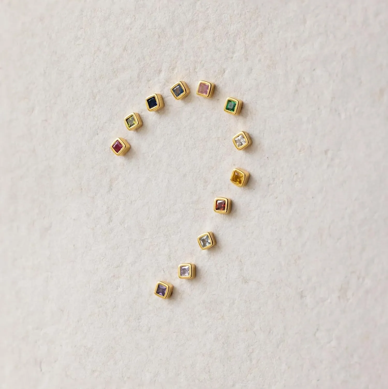 CAITLYNMINIMALIST 18K Gold Plated Sterling Silver CZ Birthstone Square Bezel Gemstone Dainty Flatback Stud Earrings for Women