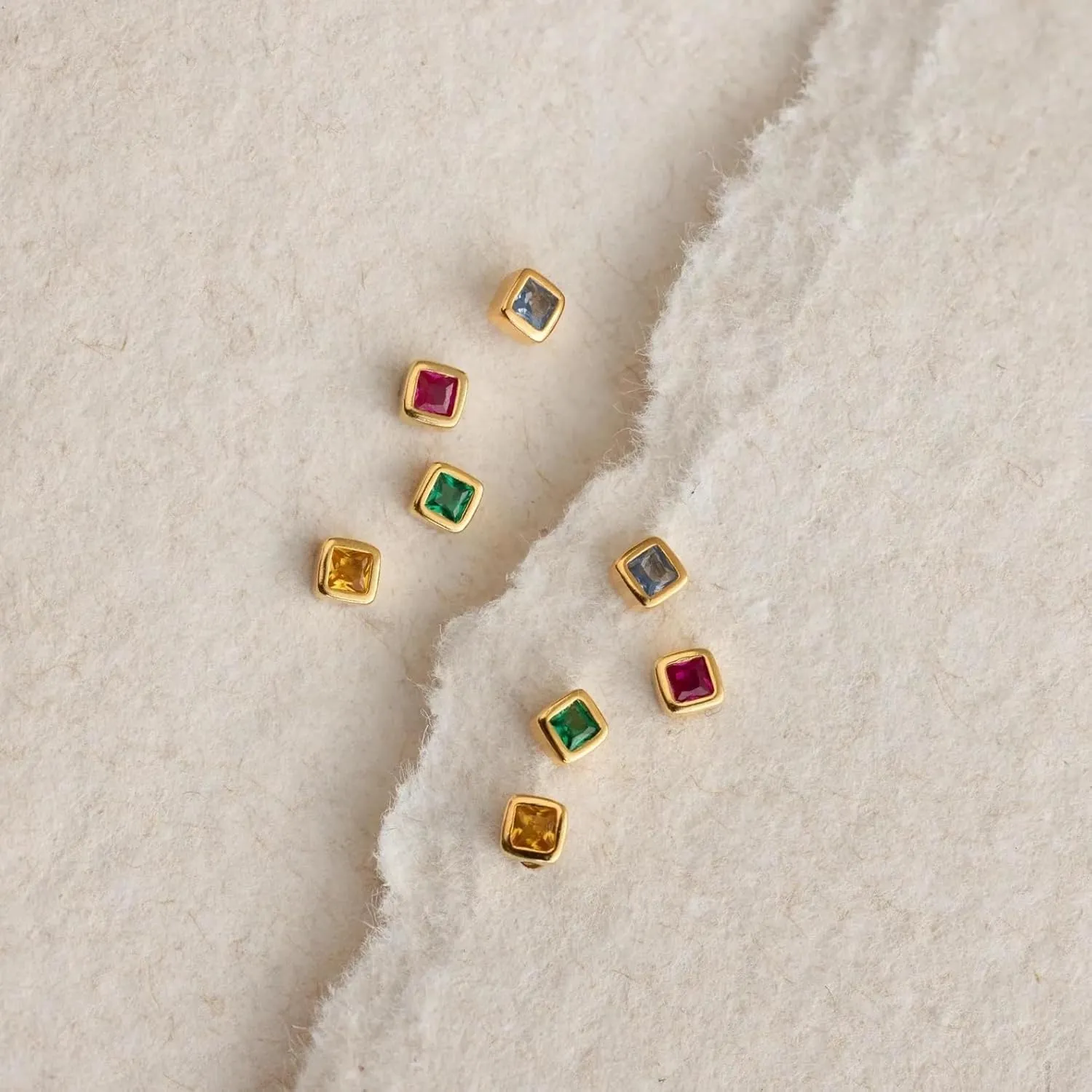 CAITLYNMINIMALIST 18K Gold Plated Sterling Silver CZ Birthstone Square Bezel Gemstone Dainty Flatback Stud Earrings for Women