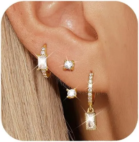 Cartilage Earrings For Women Hypoallergenic,14k Gold Plated Hoop Earrings Set,Ear Jacket Earrings For Women,Cubic Zirconia Earrings Sets For Multiple Piercings