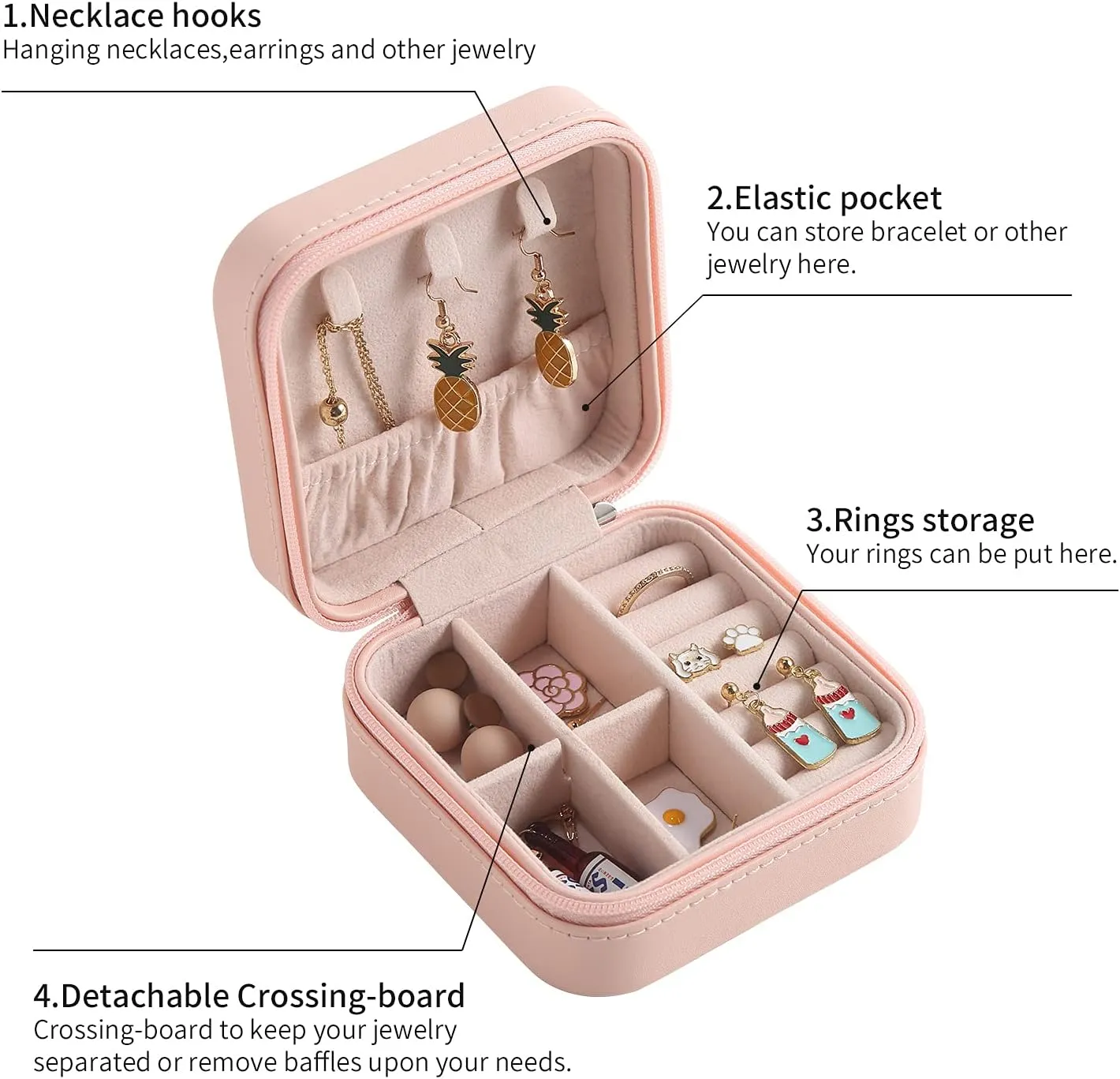 CASEGRACE Travel Jewelry Case, Small Jewelry Box Portable Jewelry Travel Organizer Display Storage Case for Rings Earring Necklace Bracelet, Gift for Women Girls