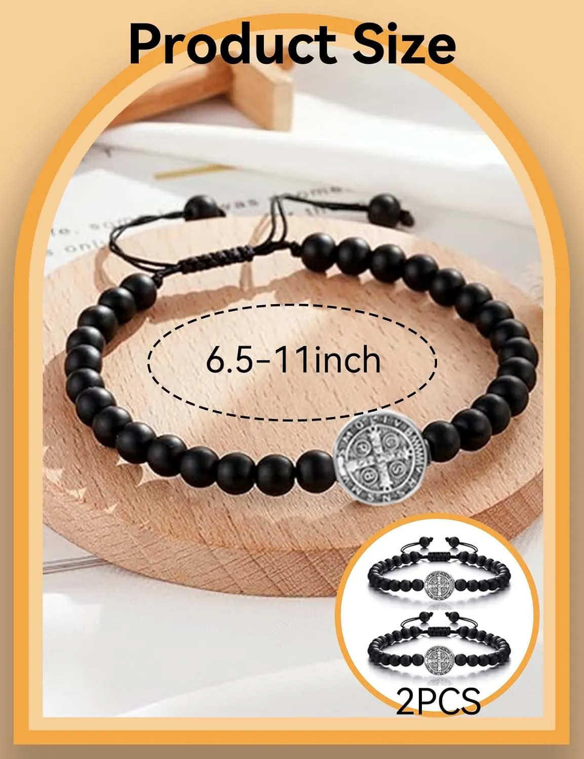 Catholic Bracelet Saint Benedict, 2 PCS Medal Bracelet Adjustable String Bracelets Religious Gifts for Men Women Gifts