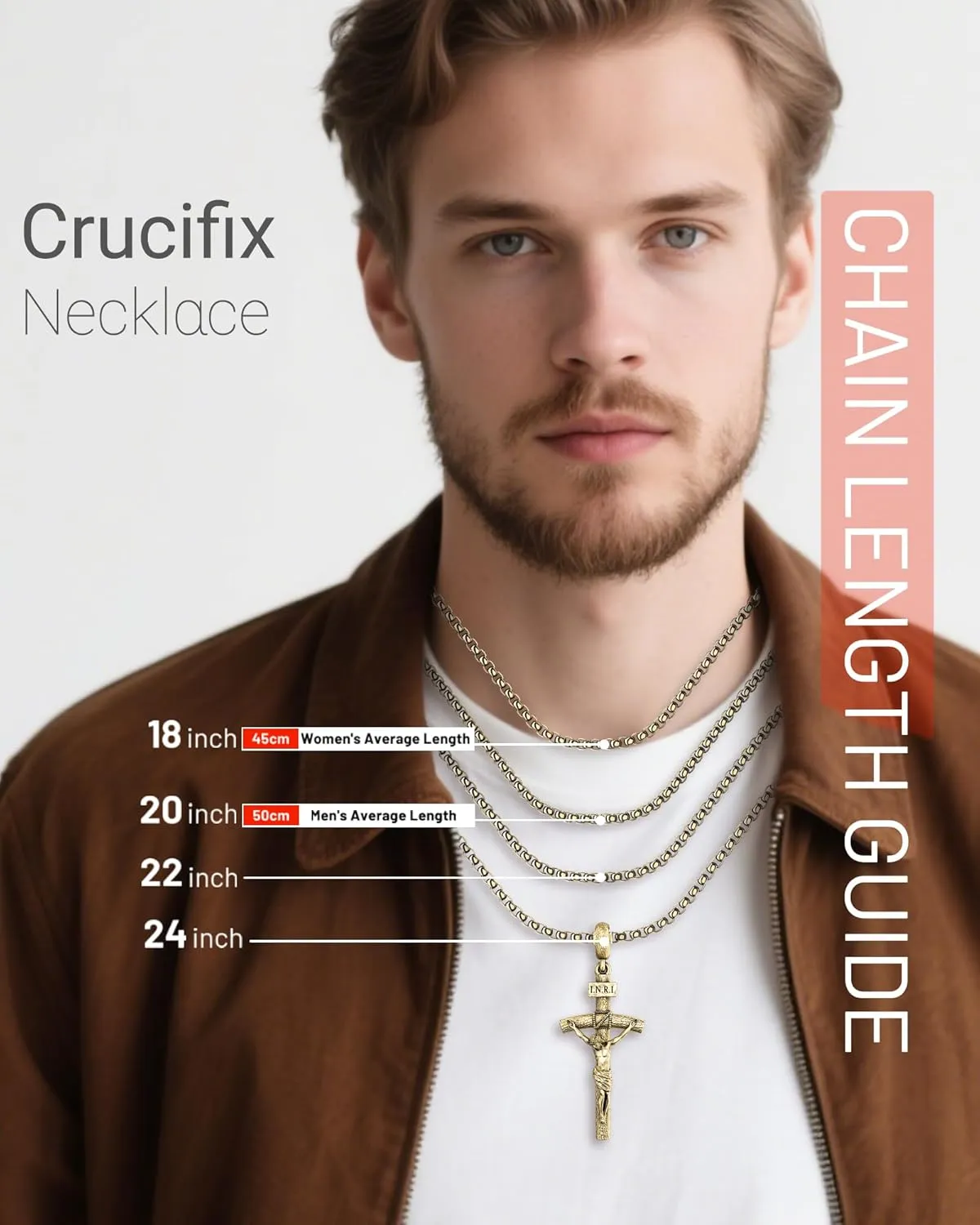 Catholic Crucifix Necklace for Men and Women, Antique Silver/Gold/Silver Gold Cross Necklace with Exquisite Jesus Pendant, 18~30" Stainless Steel Chain, Christian Jewelry Gift