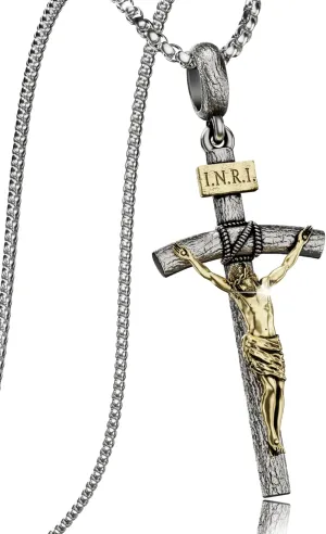 Catholic Crucifix Necklace for Men and Women, Antique Silver/Gold/Silver Gold Cross Necklace with Exquisite Jesus Pendant, 18~30" Stainless Steel Chain, Christian Jewelry Gift