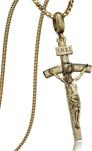Catholic Crucifix Necklace for Men and Women, Antique Silver/Gold/Silver Gold Cross Necklace with Exquisite Jesus Pendant, 18~30" Stainless Steel Chain, Christian Jewelry Gift