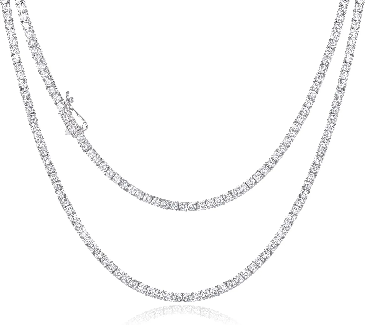 CG&KYGG 3MM Tennis Chains for Men Women, 18K Real White Gold Plated Iced Out Necklace, Gift for Birthday & Holiday(New Double Safety Cubic Zirconia Clasp, Delicate Packing)