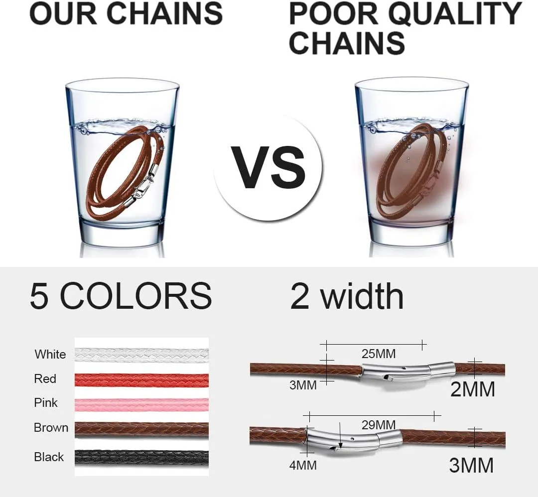 ChainsHouse Waterproof Braided Leather Cord Chain Necklace, Men Women DIY Woven Wax Rope Chain for Pendant, Customize Available, 2/3mm Width, 16" 18" 20" 22" 24" 26" 28" 30" Length(with Gift Box)