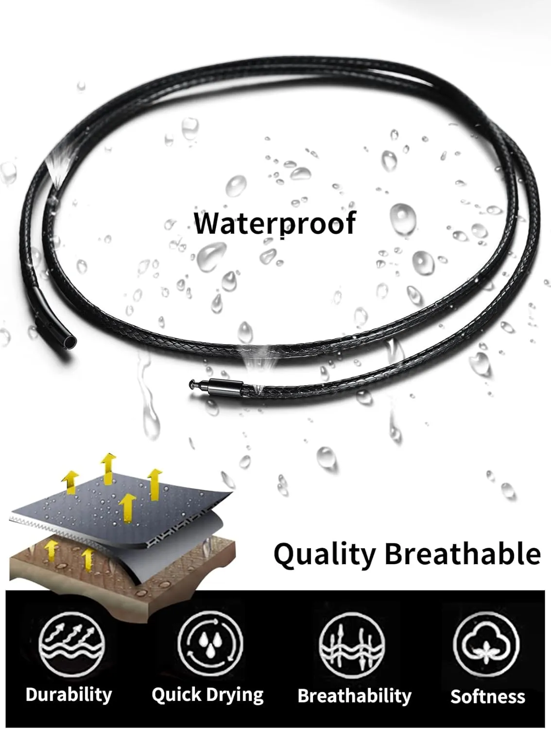 ChainsHouse Waterproof Braided Leather Cord Chain Necklace, Men Women DIY Woven Wax Rope Chain for Pendant, Customize Available, 2/3mm Width, 16" 18" 20" 22" 24" 26" 28" 30" Length(with Gift Box)