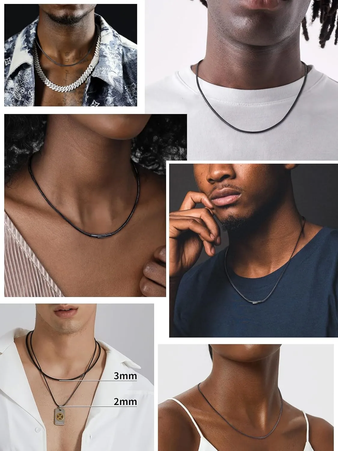 ChainsHouse Waterproof Braided Leather Cord Chain Necklace, Men Women DIY Woven Wax Rope Chain for Pendant, Customize Available, 2/3mm Width, 16" 18" 20" 22" 24" 26" 28" 30" Length(with Gift Box)