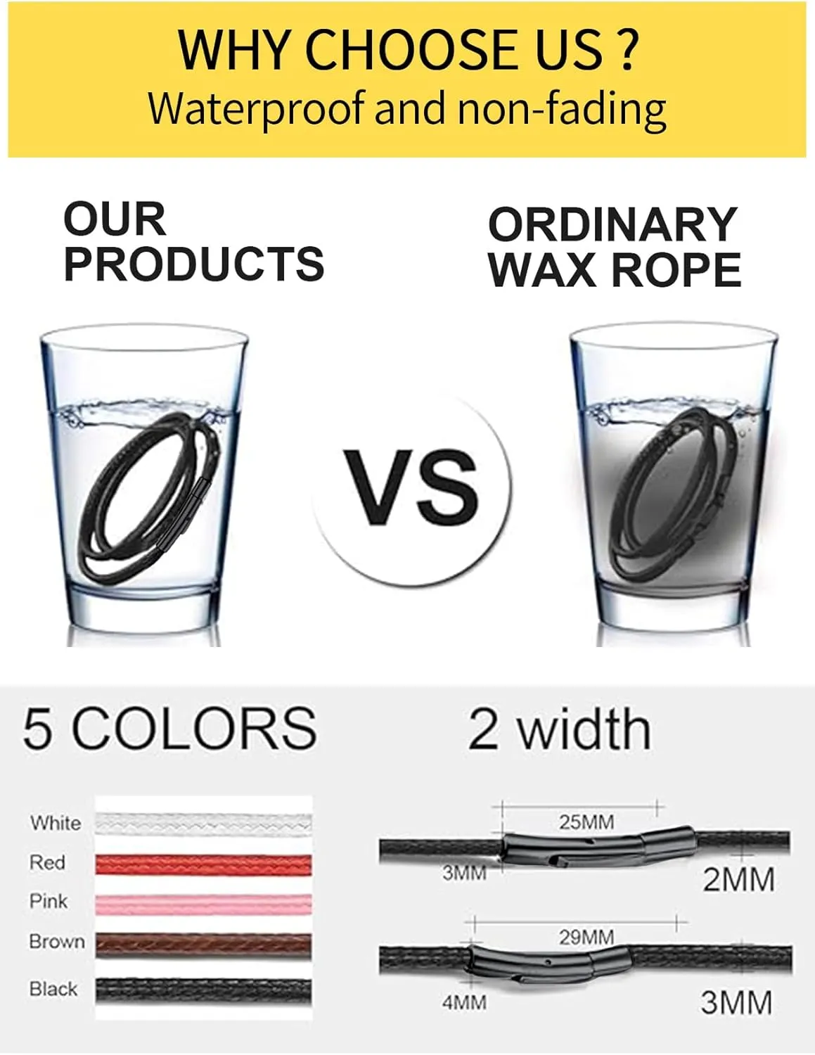 ChainsHouse Waterproof Braided Leather Cord Chain Necklace, Men Women DIY Woven Wax Rope Chain for Pendant, Customize Available, 2/3mm Width, 16" 18" 20" 22" 24" 26" 28" 30" Length(with Gift Box)