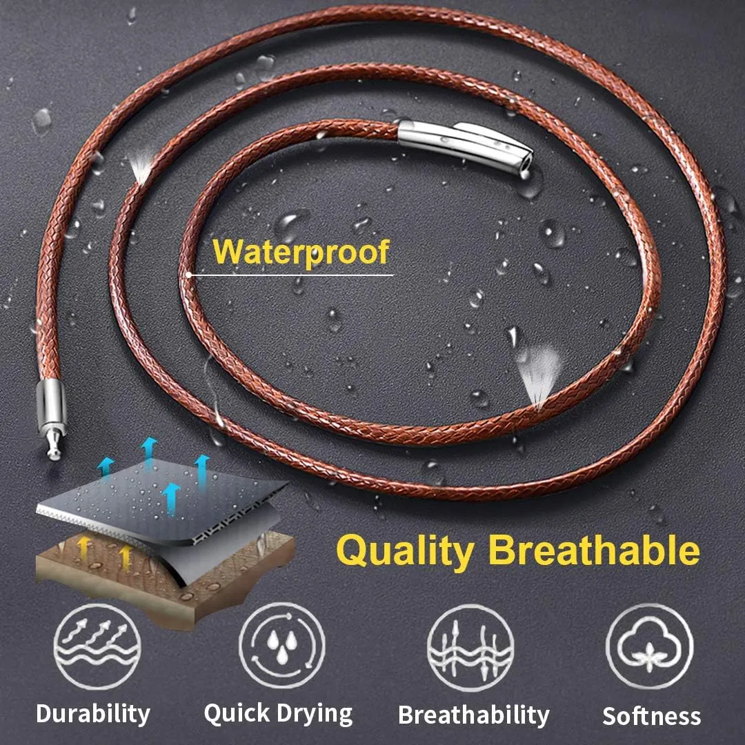 ChainsHouse Waterproof Braided Leather Cord Chain Necklace, Men Women DIY Woven Wax Rope Chain for Pendant, Customize Available, 2/3mm Width, 16" 18" 20" 22" 24" 26" 28" 30" Length(with Gift Box)