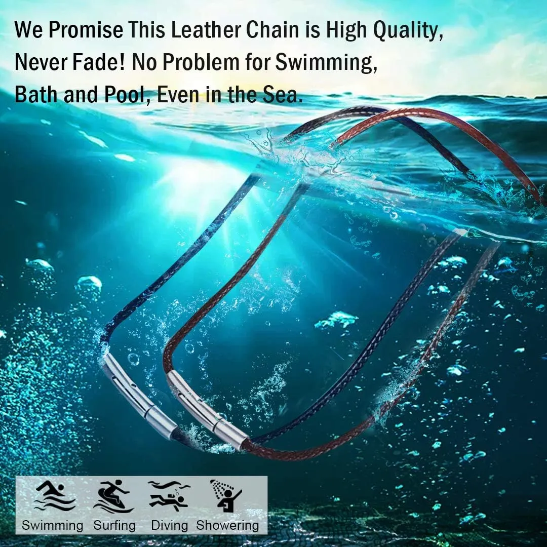ChainsHouse Waterproof Braided Leather Cord Chain Necklace, Men Women DIY Woven Wax Rope Chain for Pendant, Customize Available, 2/3mm Width, 16" 18" 20" 22" 24" 26" 28" 30" Length(with Gift Box)