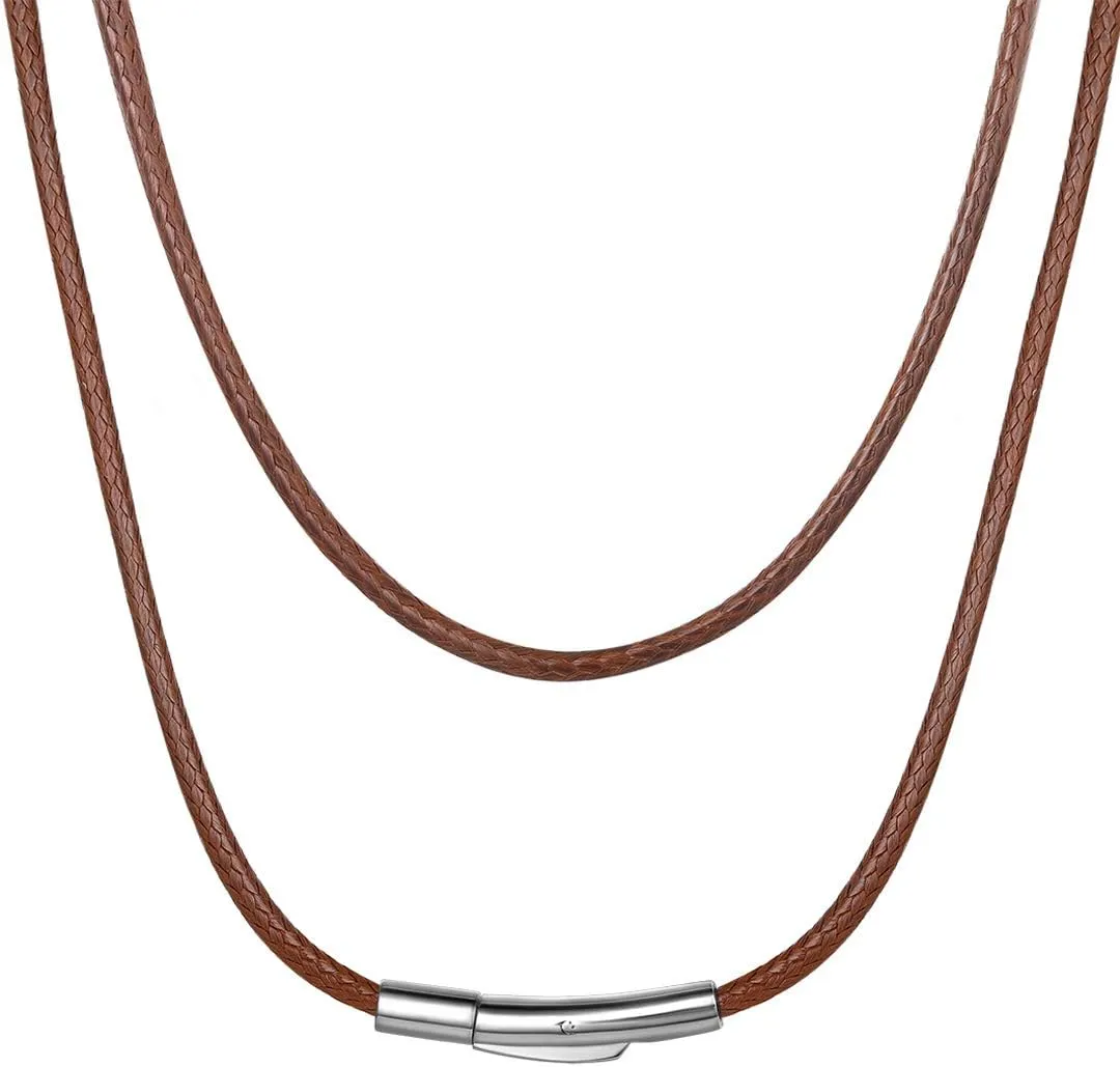 ChainsHouse Waterproof Braided Leather Cord Chain Necklace, Men Women DIY Woven Wax Rope Chain for Pendant, Customize Available, 2/3mm Width, 16" 18" 20" 22" 24" 26" 28" 30" Length(with Gift Box)
